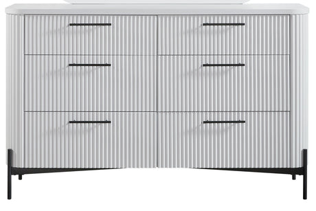 6 Drawer Dresser, Reeded Fronts, Felt Lined Drawers, Metal Base