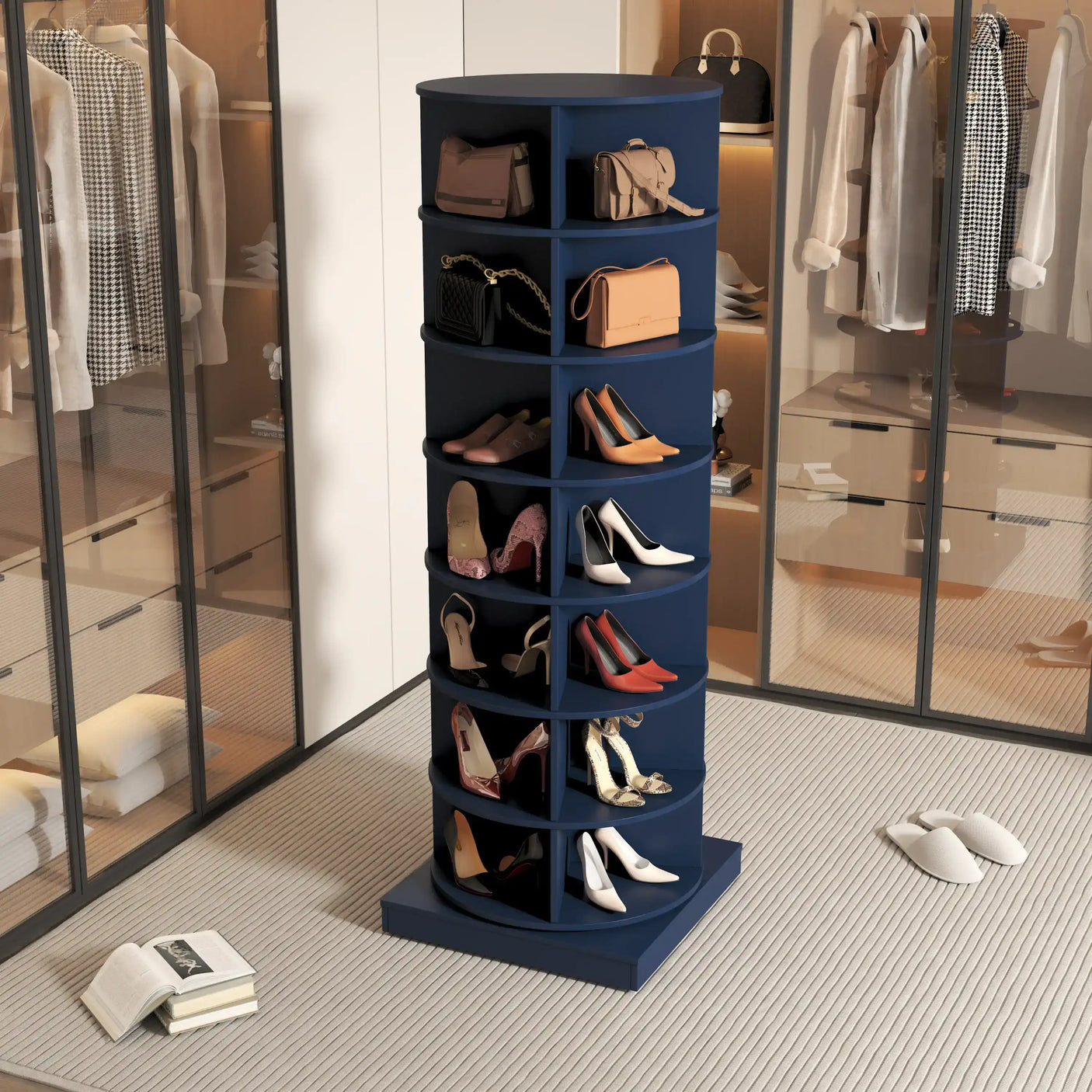 Rotating Shoe Cabinet, 7 Layers up to 28 Pairs of Shoes, Circular