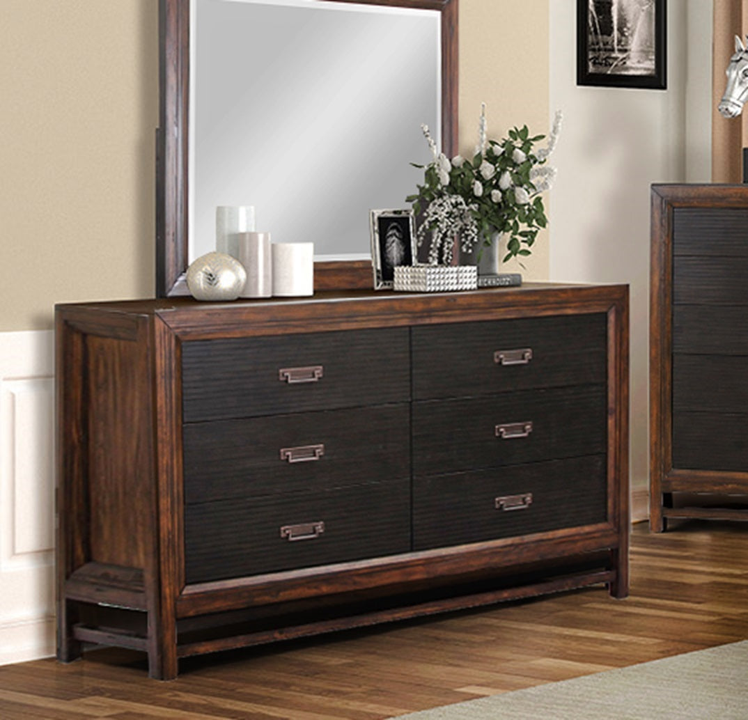 Two Tone Dresser, 6 Drawers, Antique Brass Handles, Buckeye and Black