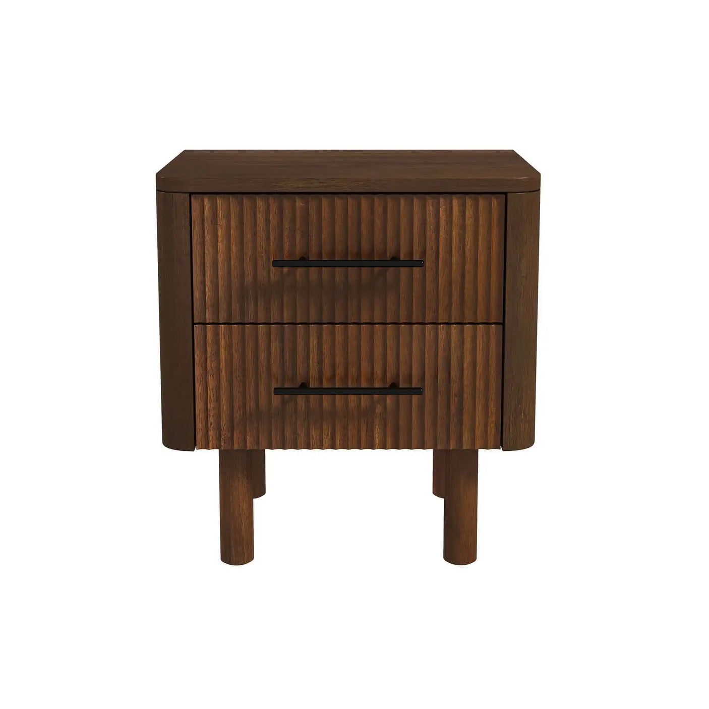 Logan Nightstand, 2 Drawers, Solid Wood, Mid Century Modern, Walnut