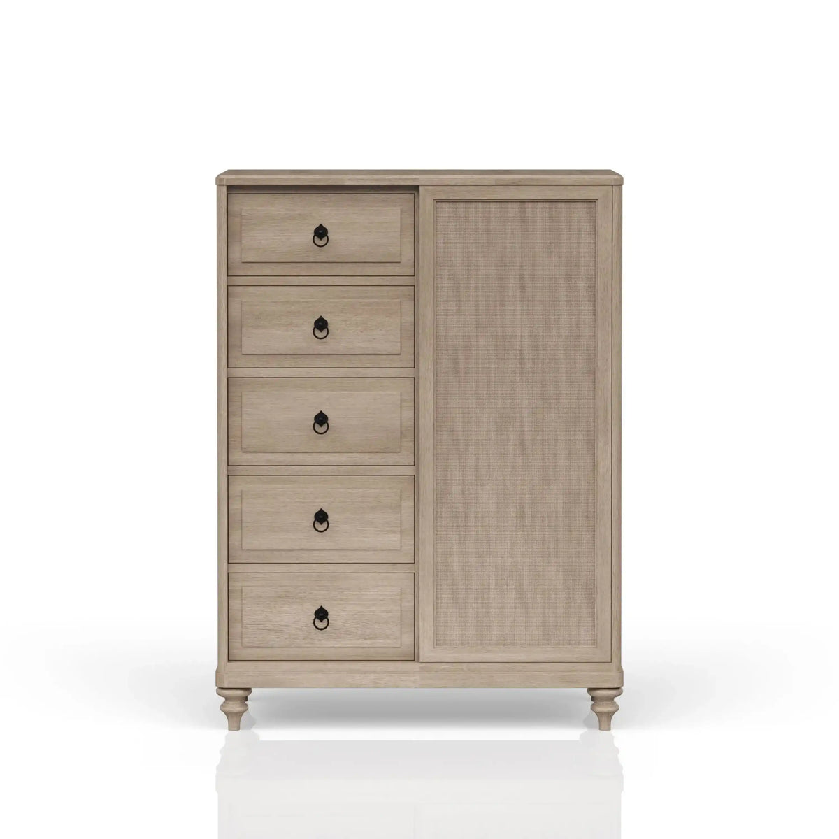 Light wood dresser with five drawers and one cabinet, modern bedroom furniture