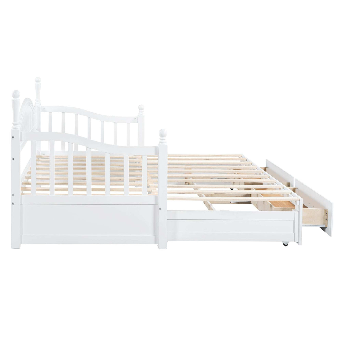 Twin Daybed, Extends to King Size, Trundle with Two Drawers, White