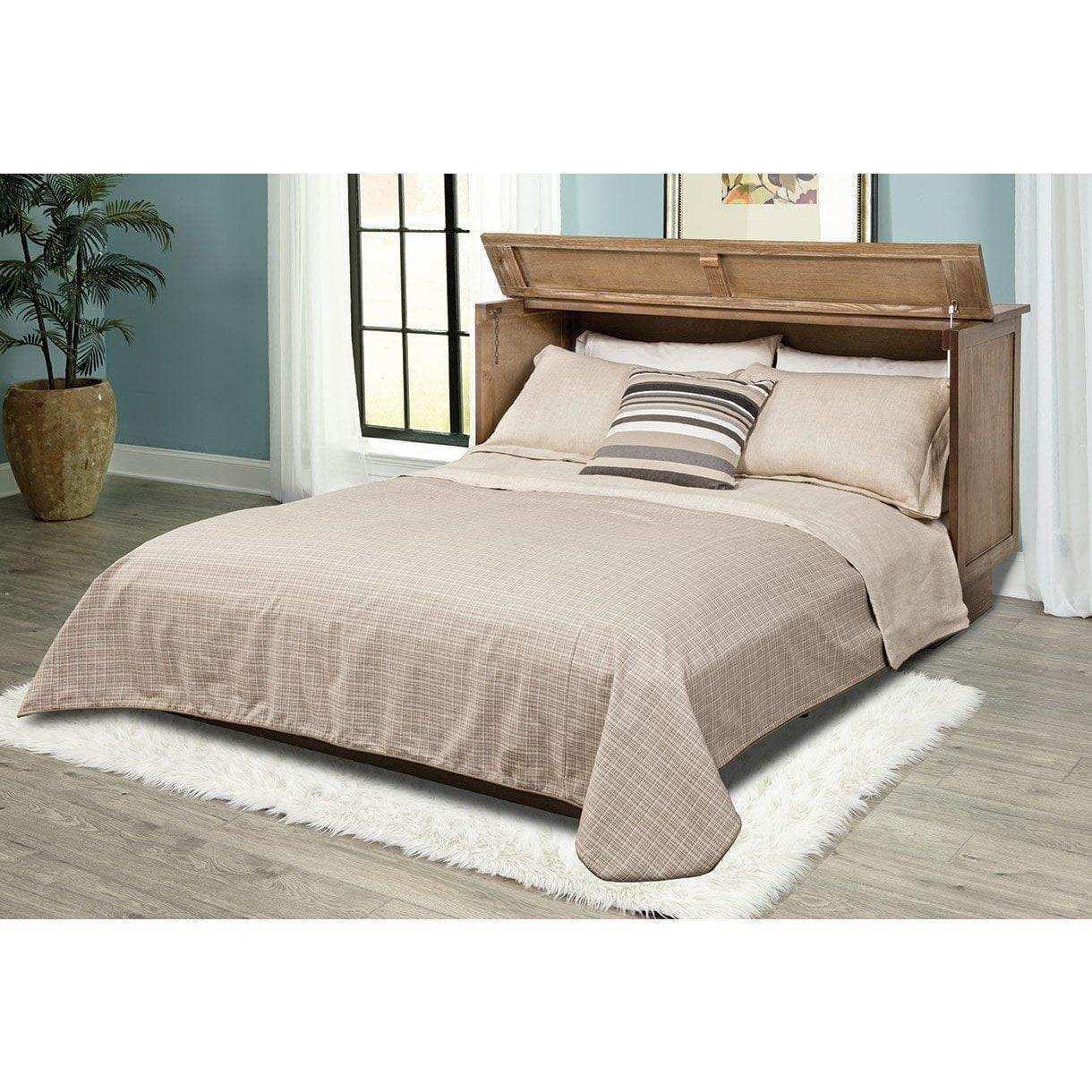 Arason Brussels queen cabinet bed in ash finish set up in a bright bedroom with modern decor