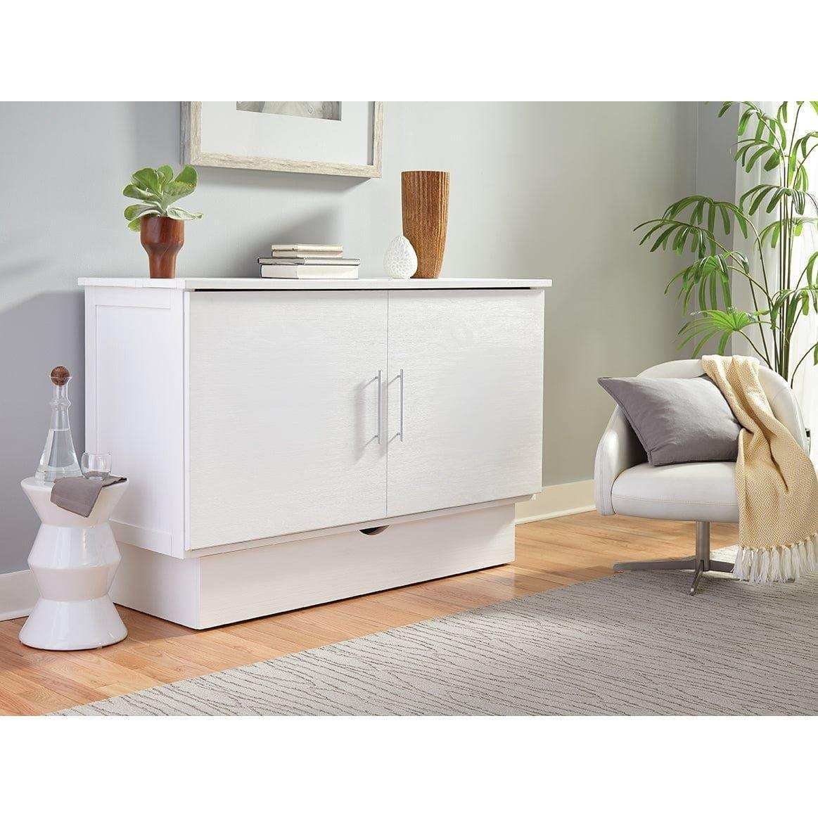 Arason Madrid cabinet bed in white, modern bedroom with decor and indoor plant