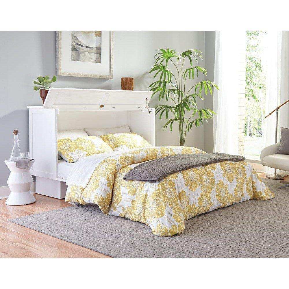White Arason Madrid cabinet bed in modern bedroom with yellow floral bedding and plant