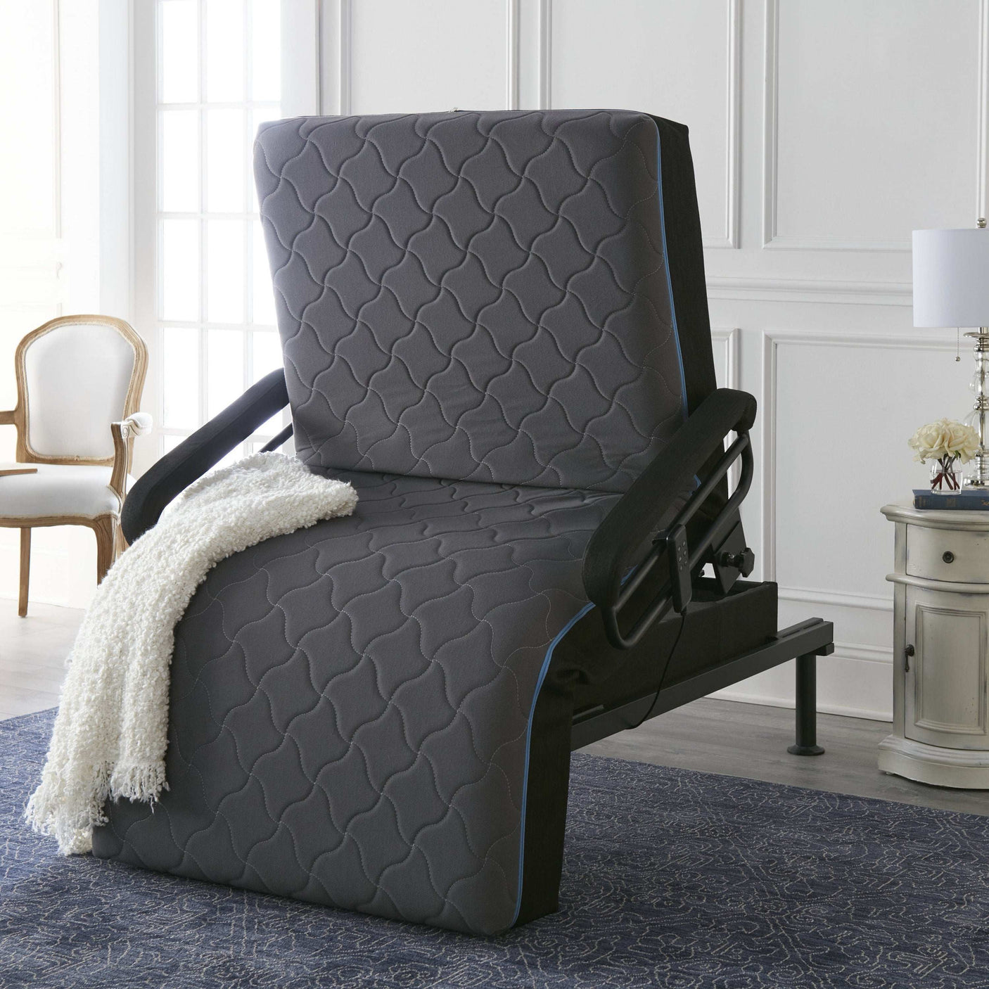 EZ Lift Adjustable Bed, Sleep-Sit-Stand with Wired Remote and Rails
