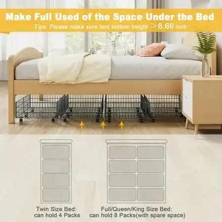 Under Bed Storage with Wheels, 2 Pack Living Room Bedroom Storage Organizers