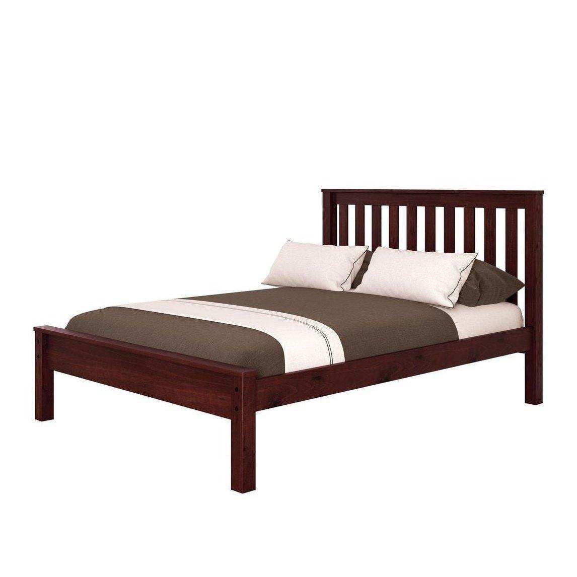 Donco Contempo Mission full bed in dark wood with slatted headboard and neutral bedding