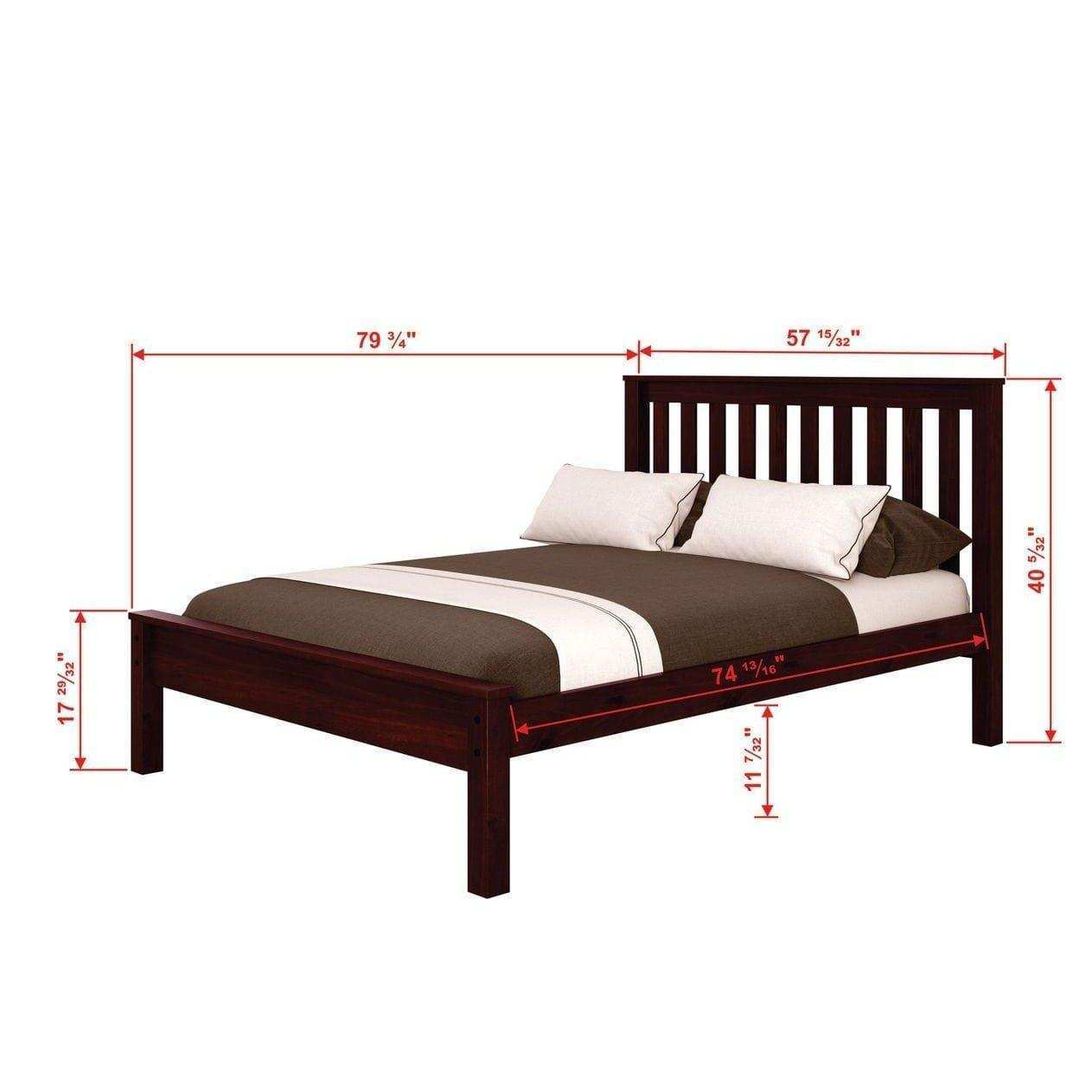 Donco Contempo Mission full bed with trundle, dark wood, dimensions annotated