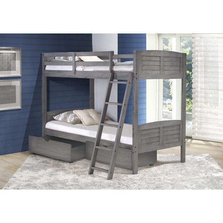 Donco Twin/Twin Louver Bunk Bed With Dual Under Bed Drawers In Antique Grey Finish 2010-TTAG_505-AG - Bedroom Depot USA