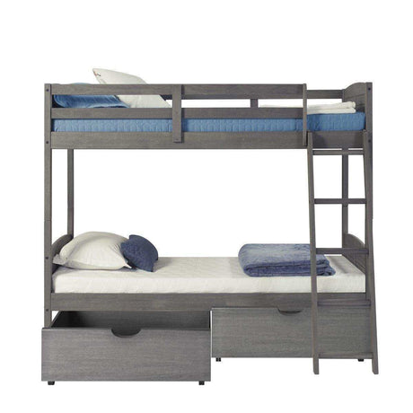 Donco Twin/Twin Louver Bunk Bed With Dual Under Bed Drawers In Antique Grey Finish 2010-TTAG_505-AG - Bedroom Depot USA
