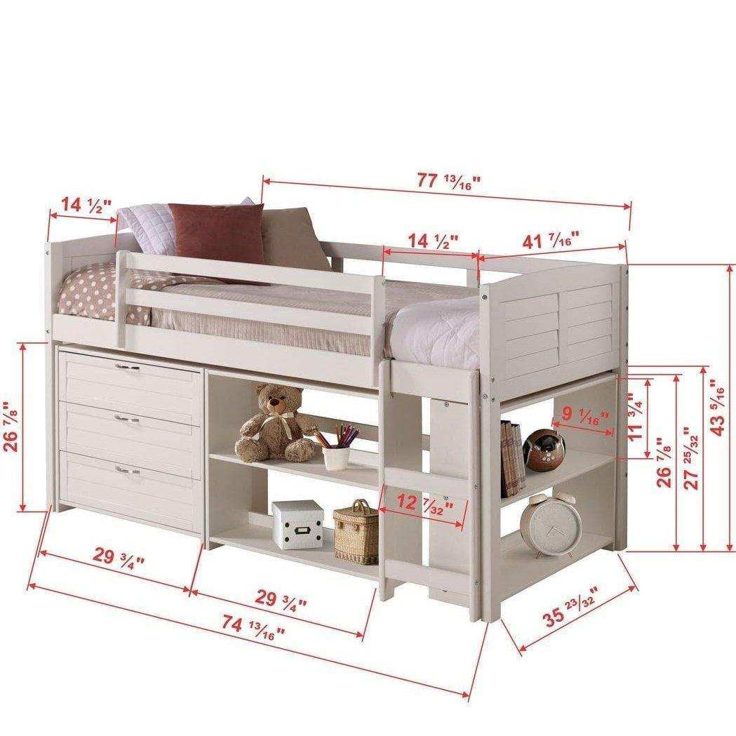 Donco  Twin Louver Low Loft Group B - White 790-TW-B - Bedroom Depot USA