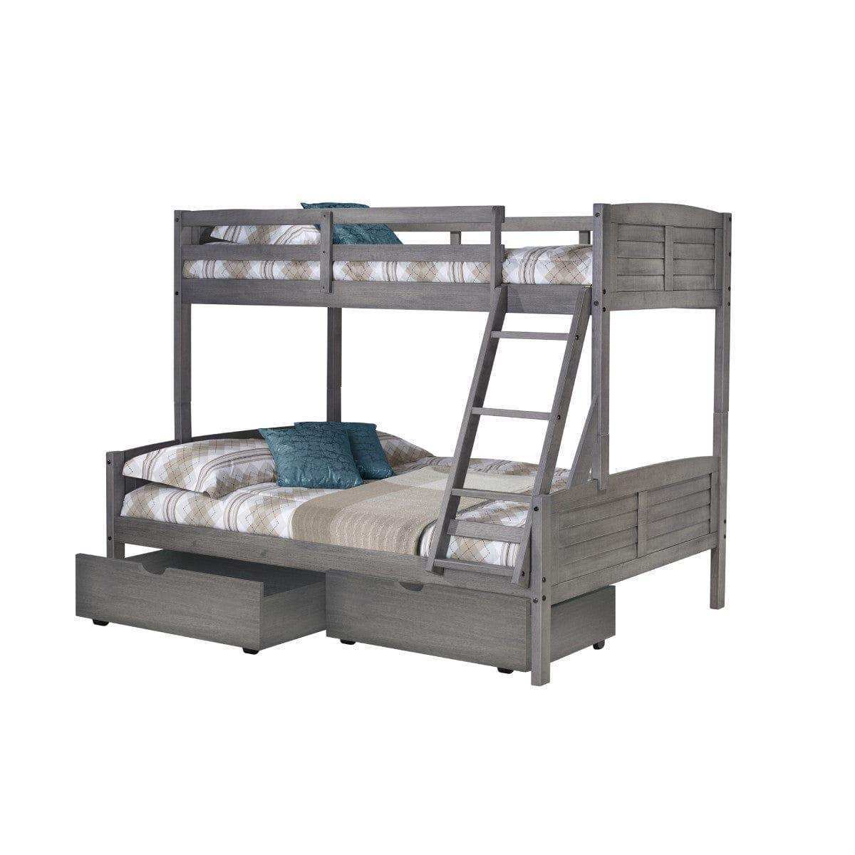Donco Twin/Full Louver Bunk Bed With Dual Under Bed Drawers In Antique Grey Finish 2012-TFAG_505-AG - Bedroom Depot USA