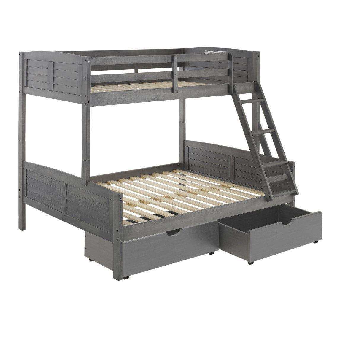 Donco Twin/Full Louver Bunk Bed With Dual Under Bed Drawers In Antique Grey Finish 2012-TFAG_505-AG - Bedroom Depot USA