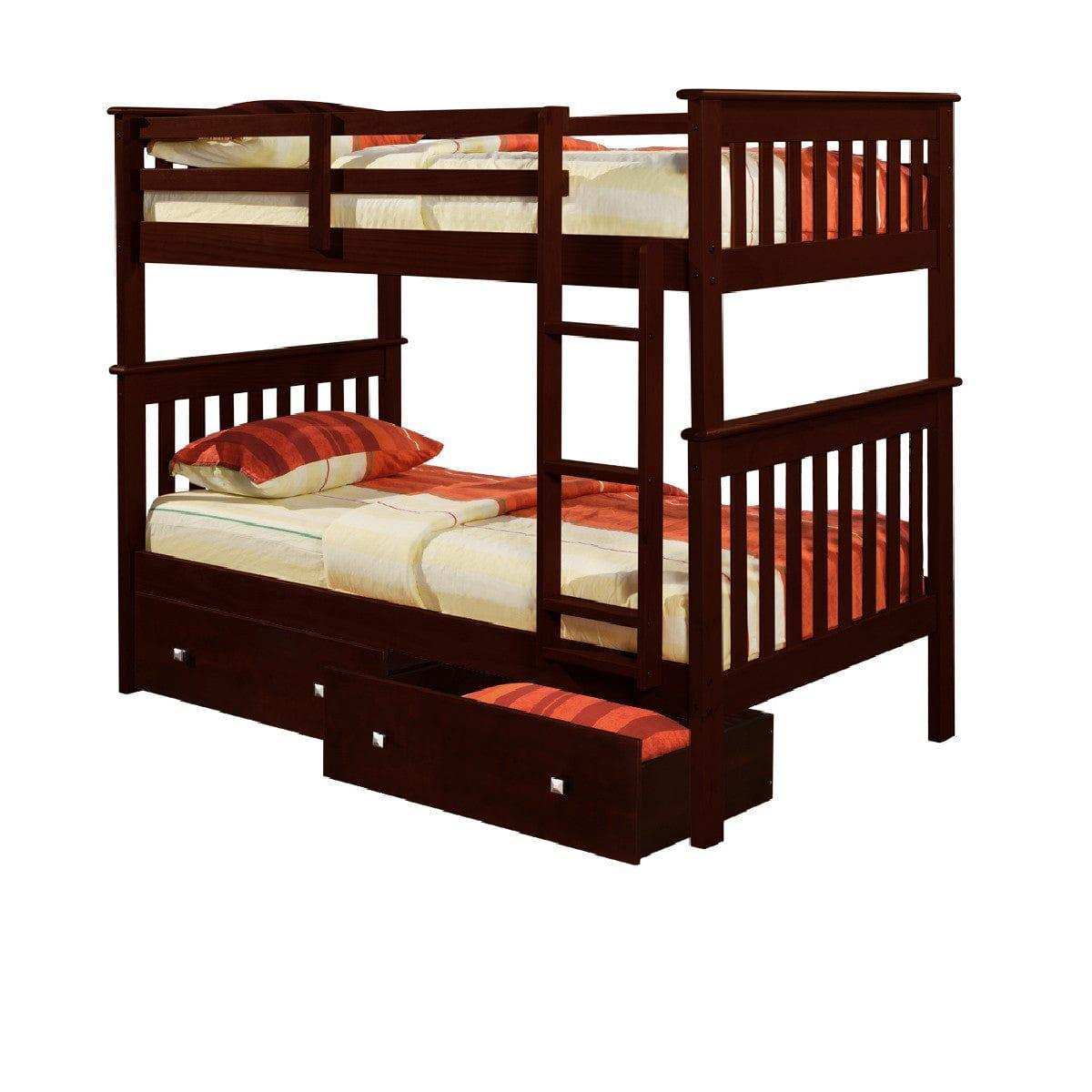 Donco Twin/Twin Mission Bunk Bed With Under Bed Drawers Cappuccino Finish 120-3-TTCP_505-CP - Bedroom Depot USA