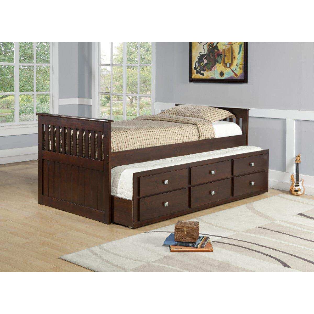Donco Twin Mission Captains Trundle Bed Cappuccino 303-CP - Bedroom Depot USA