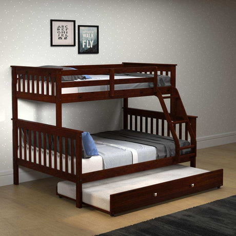 Donco Twin/Full Mission Bunk Bed W/Twin Trundle Bed 122-3-TFCP_503-CP - Bedroom Depot USA