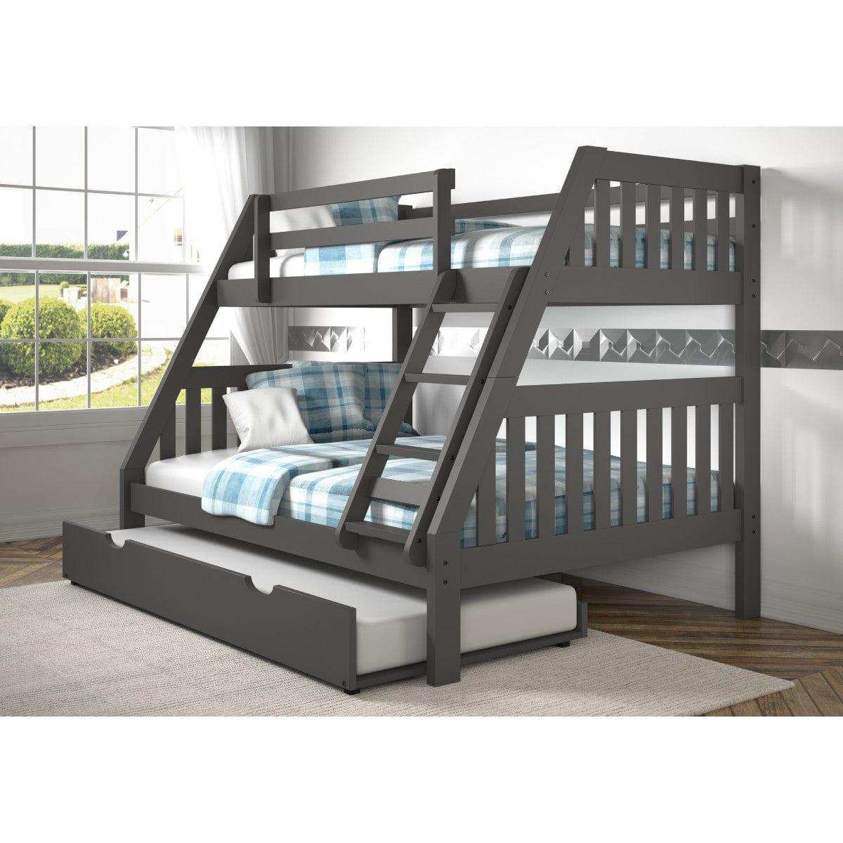 Donco Twin/Full Mission Bunk Bed W/Twin Trundle Bed In Dark Grey Finish 1018-3TFDG_503-DG - Bedroom Depot USA