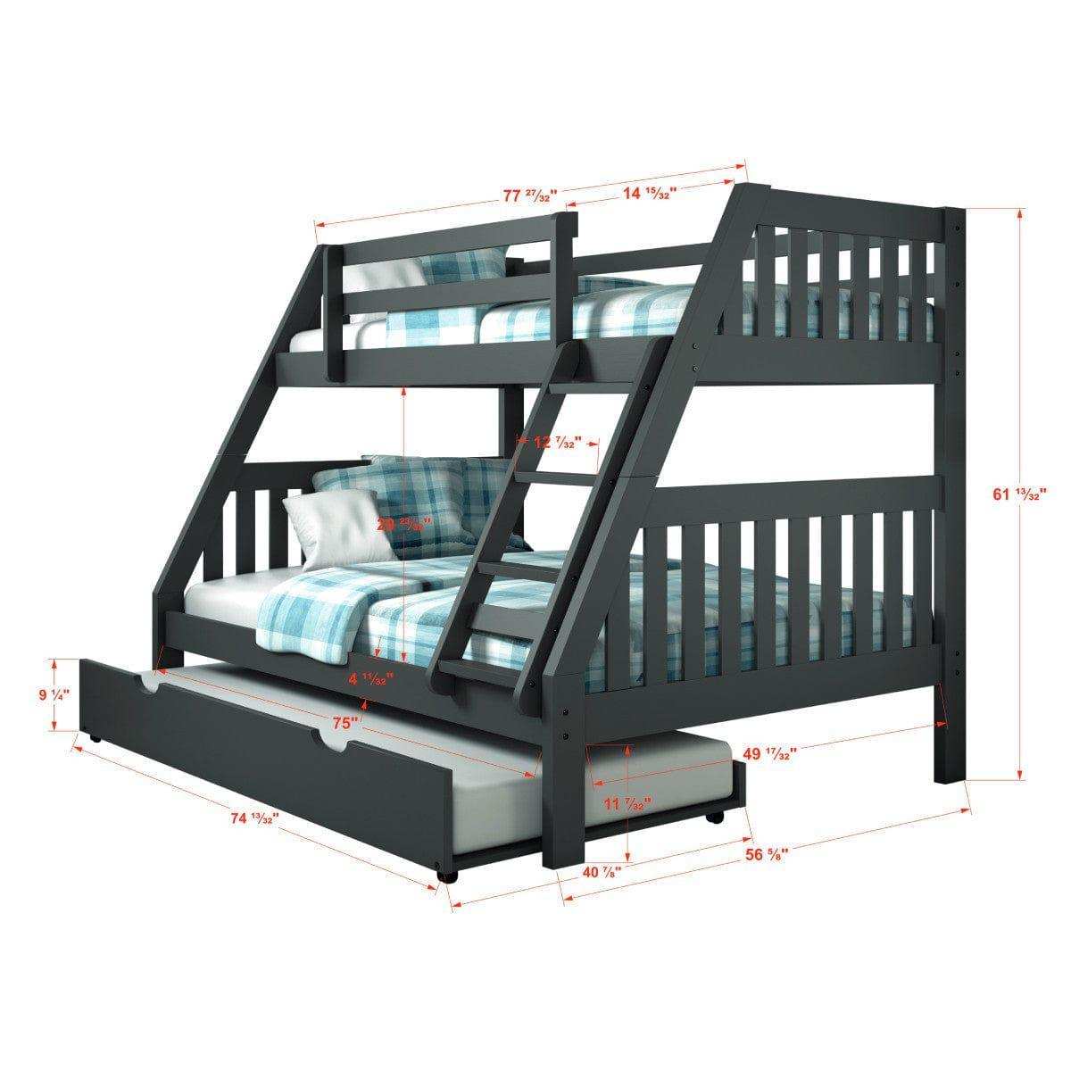 Donco Twin/Full Mission Bunk Bed W/Twin Trundle Bed In Dark Grey Finish 1018-3TFDG_503-DG - Bedroom Depot USA