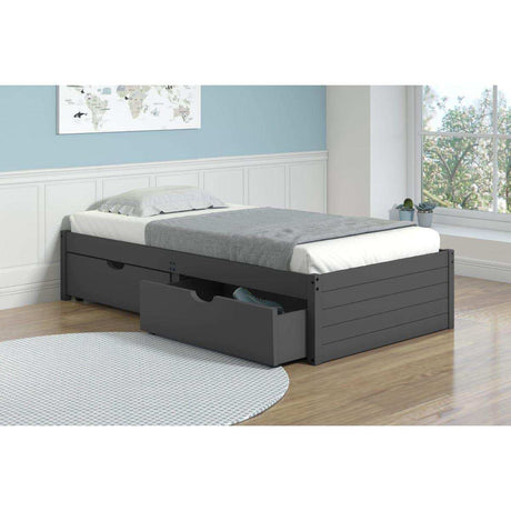 Donco  Twin Platform Bed With Dual Under Bed Drawers In Dark Grey Finish 400-TDG_505-DG - Bedroom Depot USA