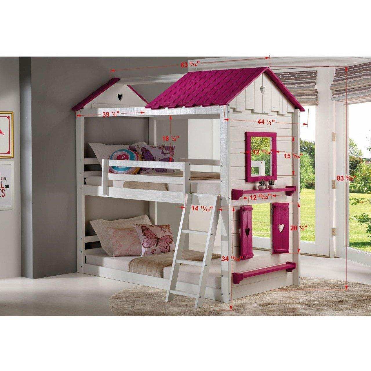 Donco T/T Sweetheart Bunk White & Pink 1570-TTWP - Bedroom Depot USA