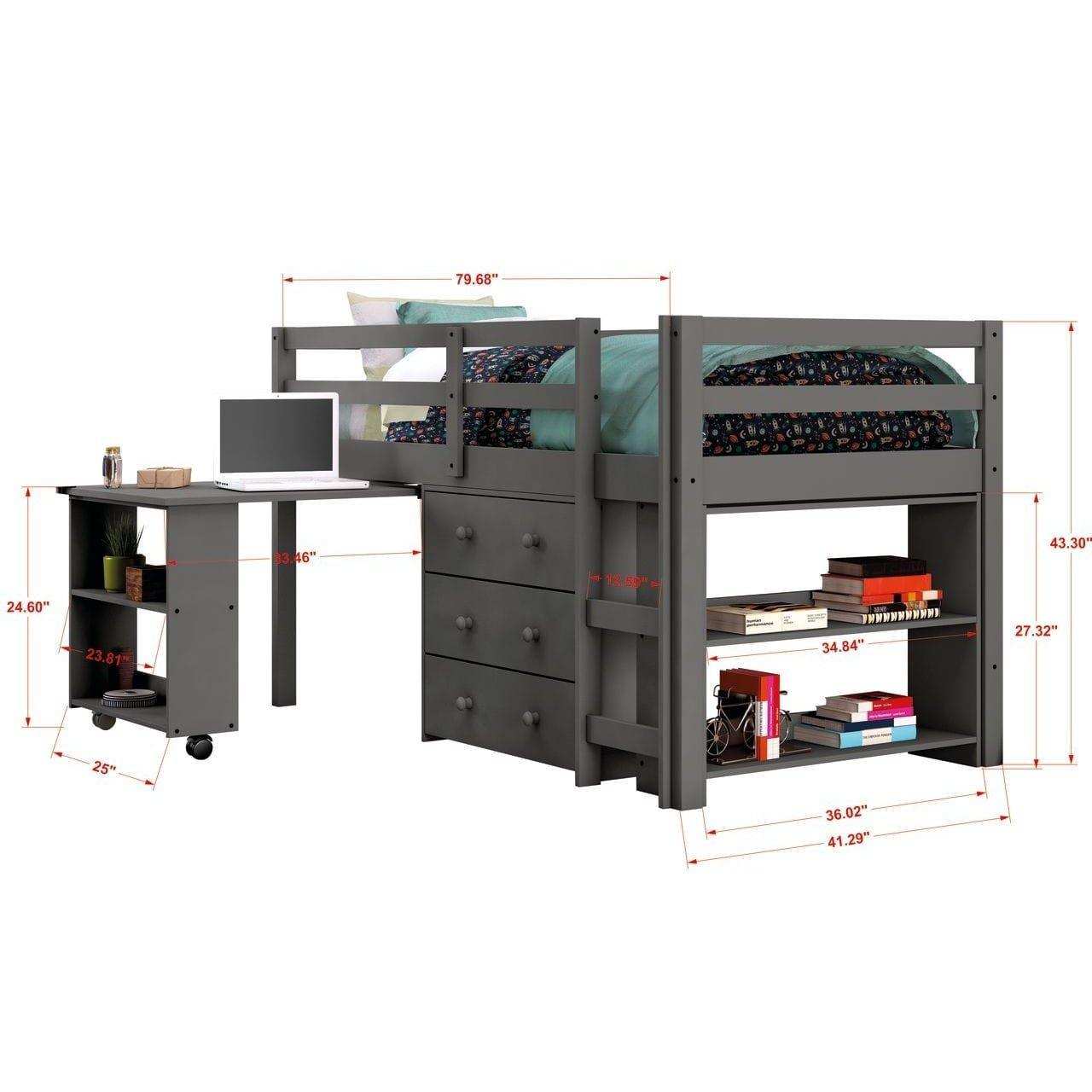 Donco Low Loft Bed with Desk, Bookcase, and Storage - Bedroom Depot USA