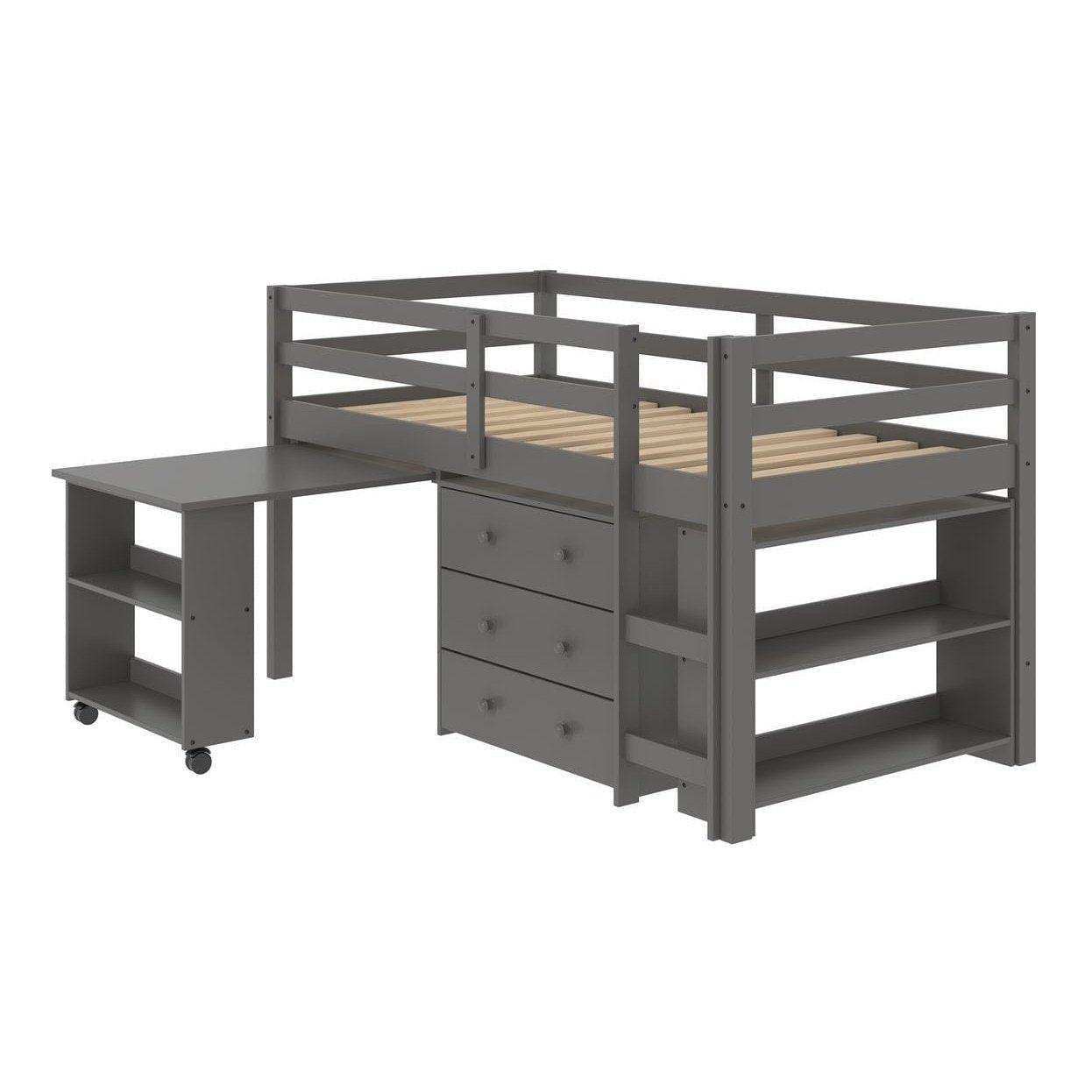 Donco Low Loft Bed with Desk, Bookcase, and Storage - Bedroom Depot USA