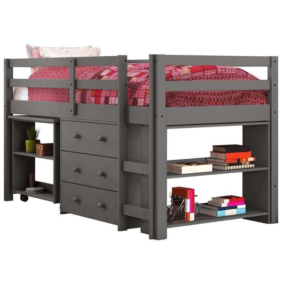 Donco Low Loft Bed with Desk, Bookcase, and Storage - Bedroom Depot USA