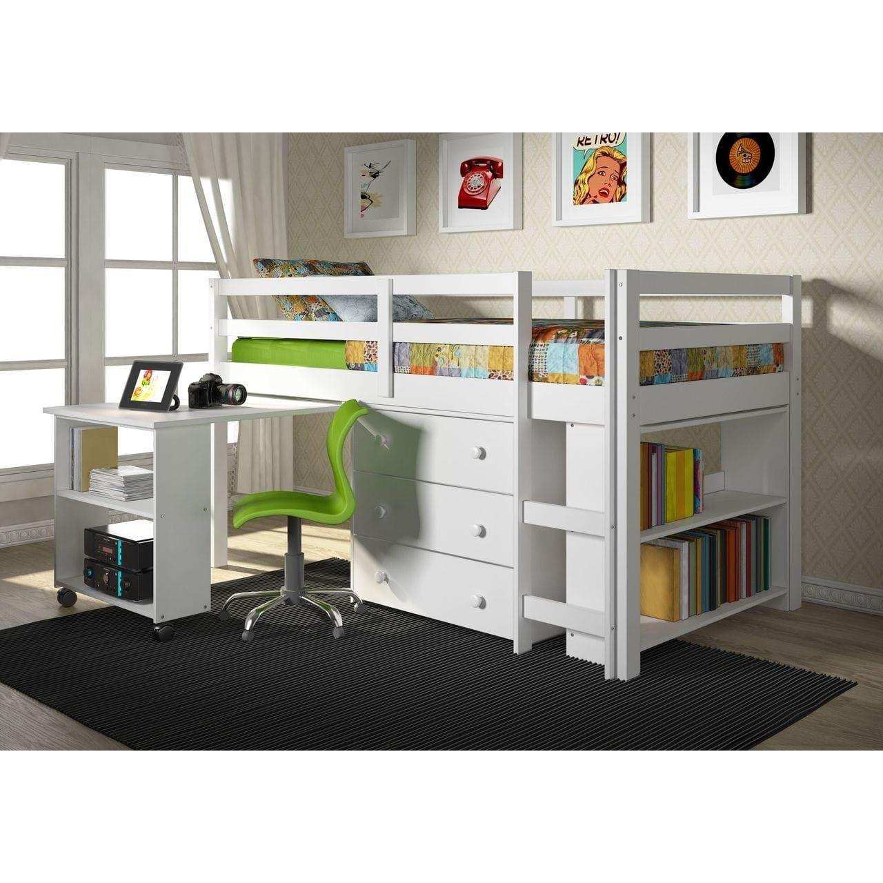 Donco Low Loft Bed with Desk, Bookcase, and Storage - Bedroom Depot USA