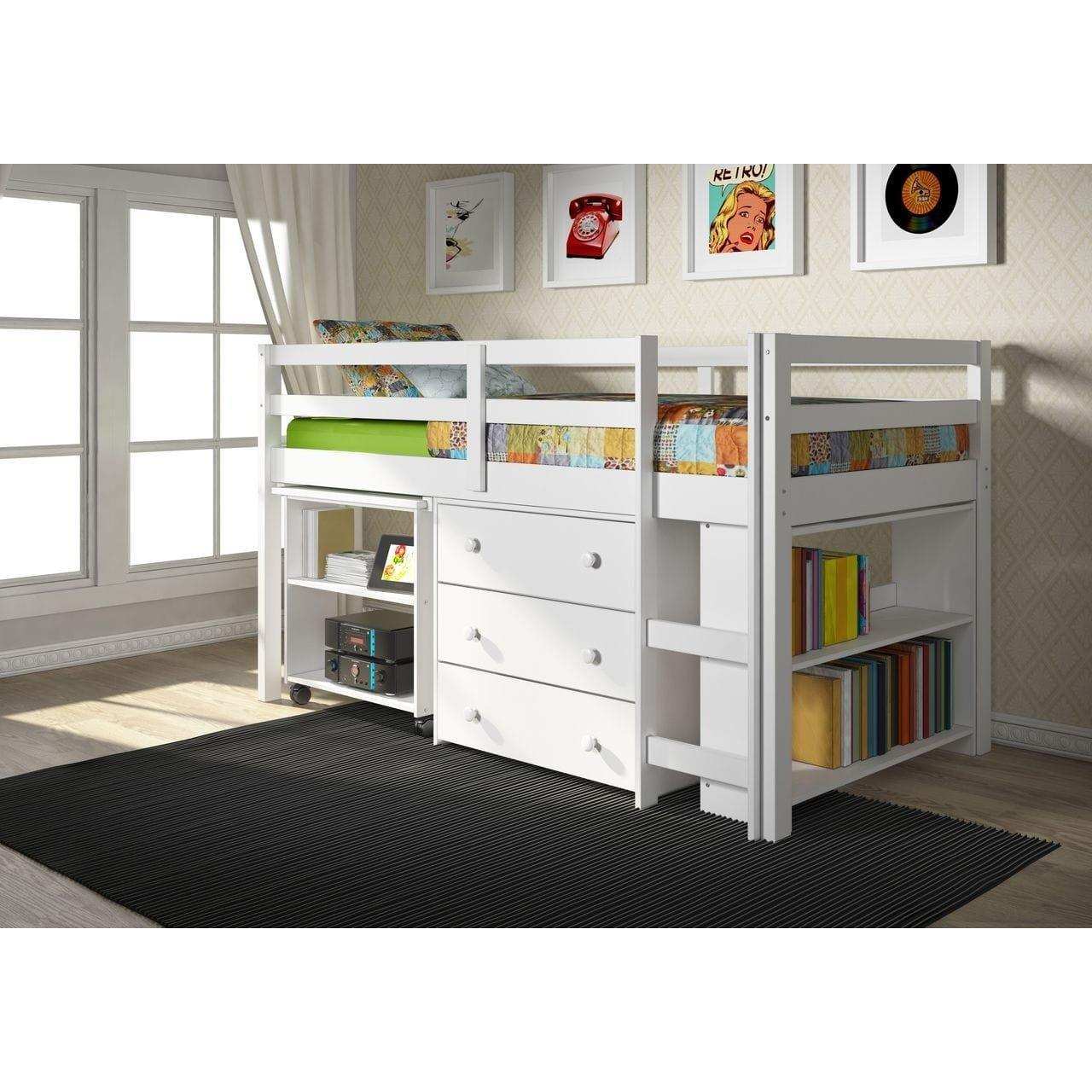 Donco Low Loft Bed with Desk, Bookcase, and Storage - Bedroom Depot USA