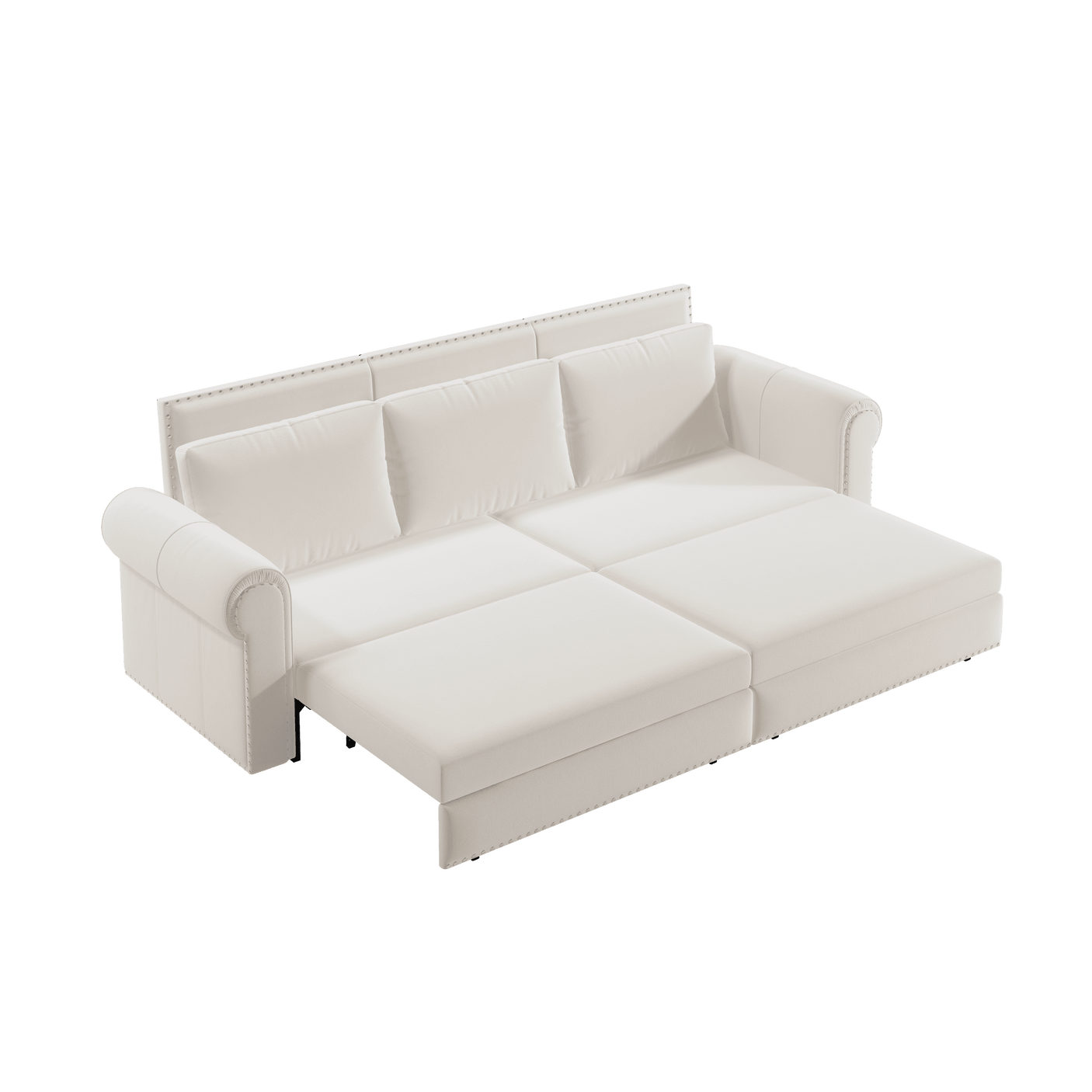 King Sleeper Sofa Bed 94", 3-in-1 Convertible in Velvet with Nailhead Trim