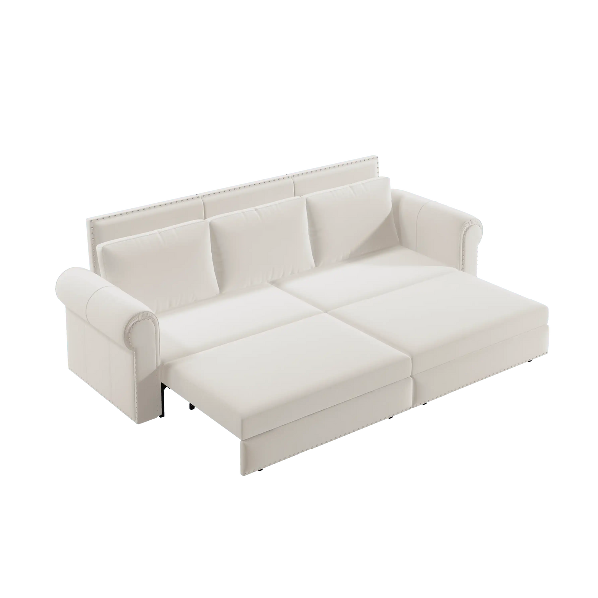 King Sleeper Sofa Bed 94", 3-in-1 Convertible in Velvet with Nailhead Trim