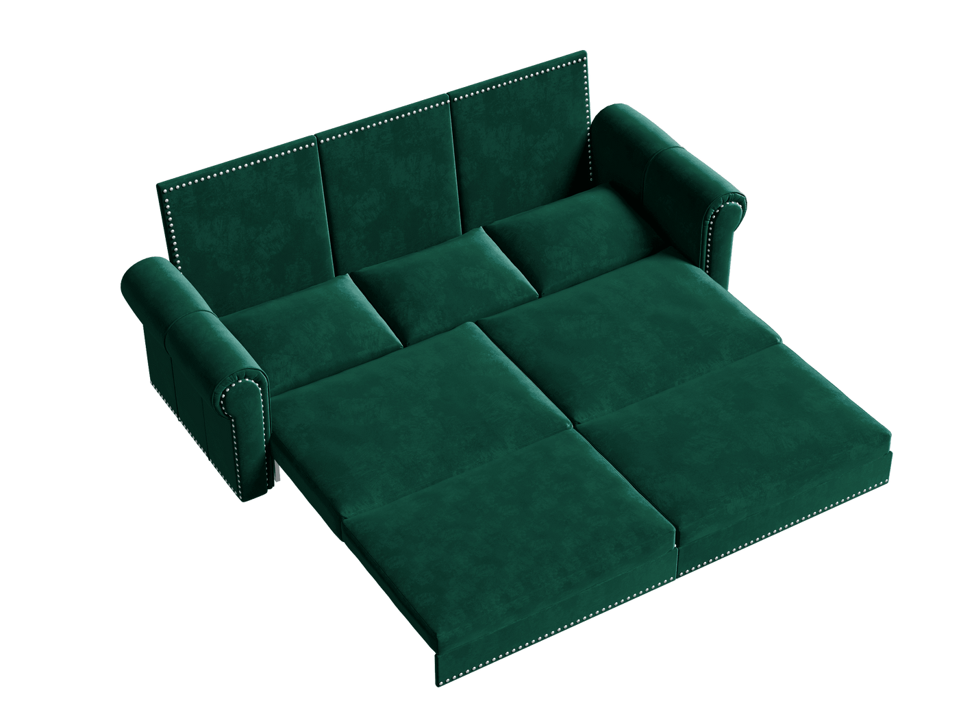 King Sleeper Sofa Bed 94", 3-in-1 Convertible in Velvet with Nailhead Trim