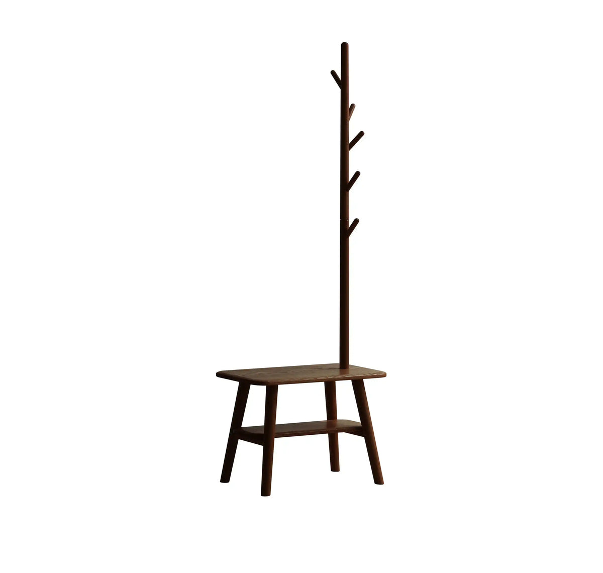 Shoe Bench with Clothes Hanger, Mid-Century Modern for Entryway, Walnut