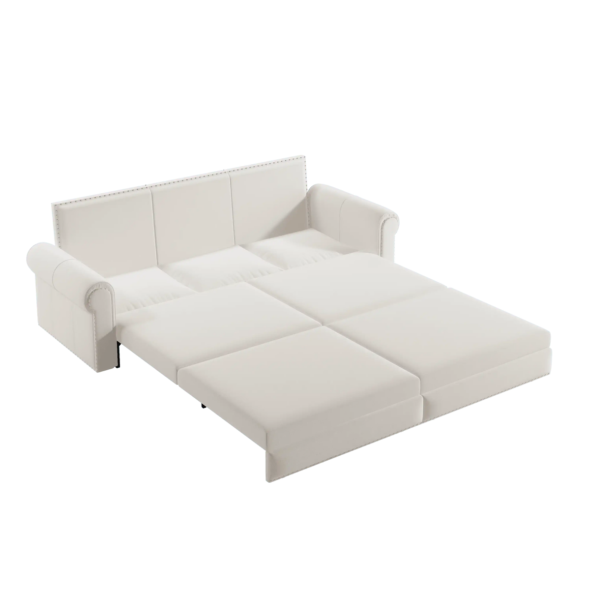 King Sleeper Sofa Bed 94", 3-in-1 Convertible in Velvet with Nailhead Trim - Beige