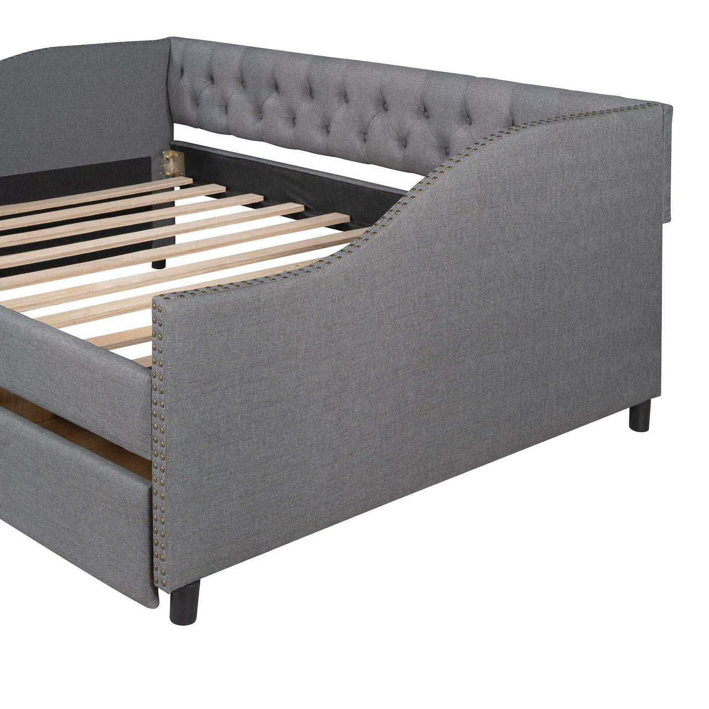Full Daybed, Upholstered with Two Drawers, Gray