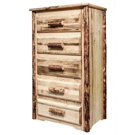 Rustic log wood 5-drawer chest, natural finish, Glacier Country Collection