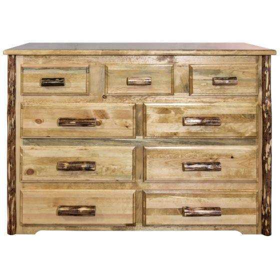 Rustic wood 9-drawer dresser with natural log accents, Glacier Country Collection
