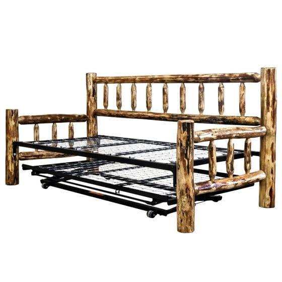 Rustic log daybed with pop-up trundle bed, metal frame, Glacier Country collection