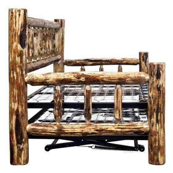 Rustic wood daybed with pop-up trundle, metal frame, log style, Glacier Country Collection