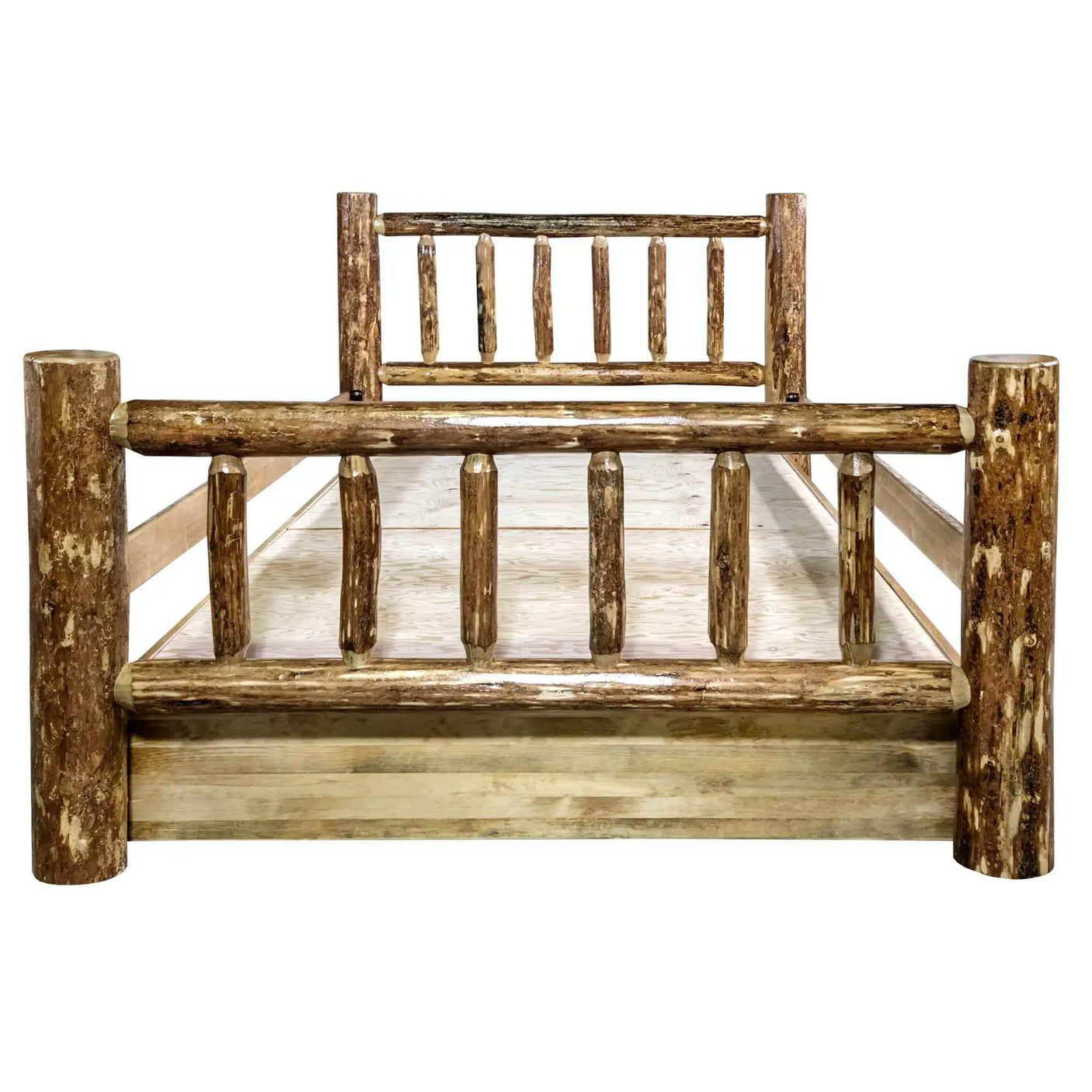 Rustic log wood full bed frame with storage, Glacier Country Collection, white background