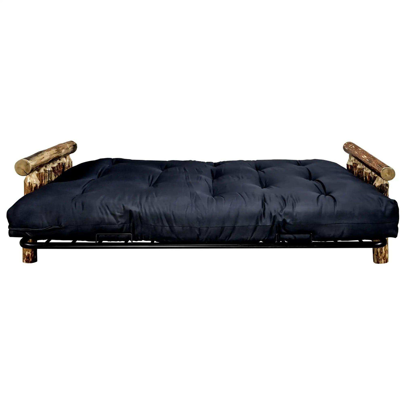 Rustic log futon frame with black mattress, Glacier Country Collection, Bedroom Depot USA