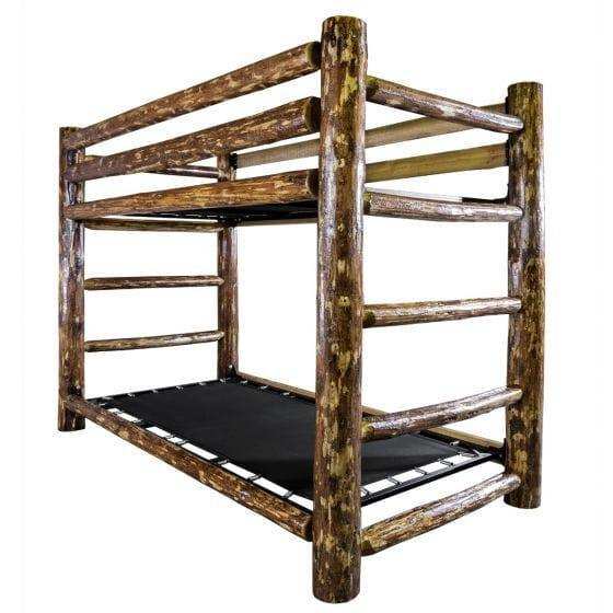 Rustic log twin over twin bunk bed with sturdy wooden frame, Glacier Country Collection