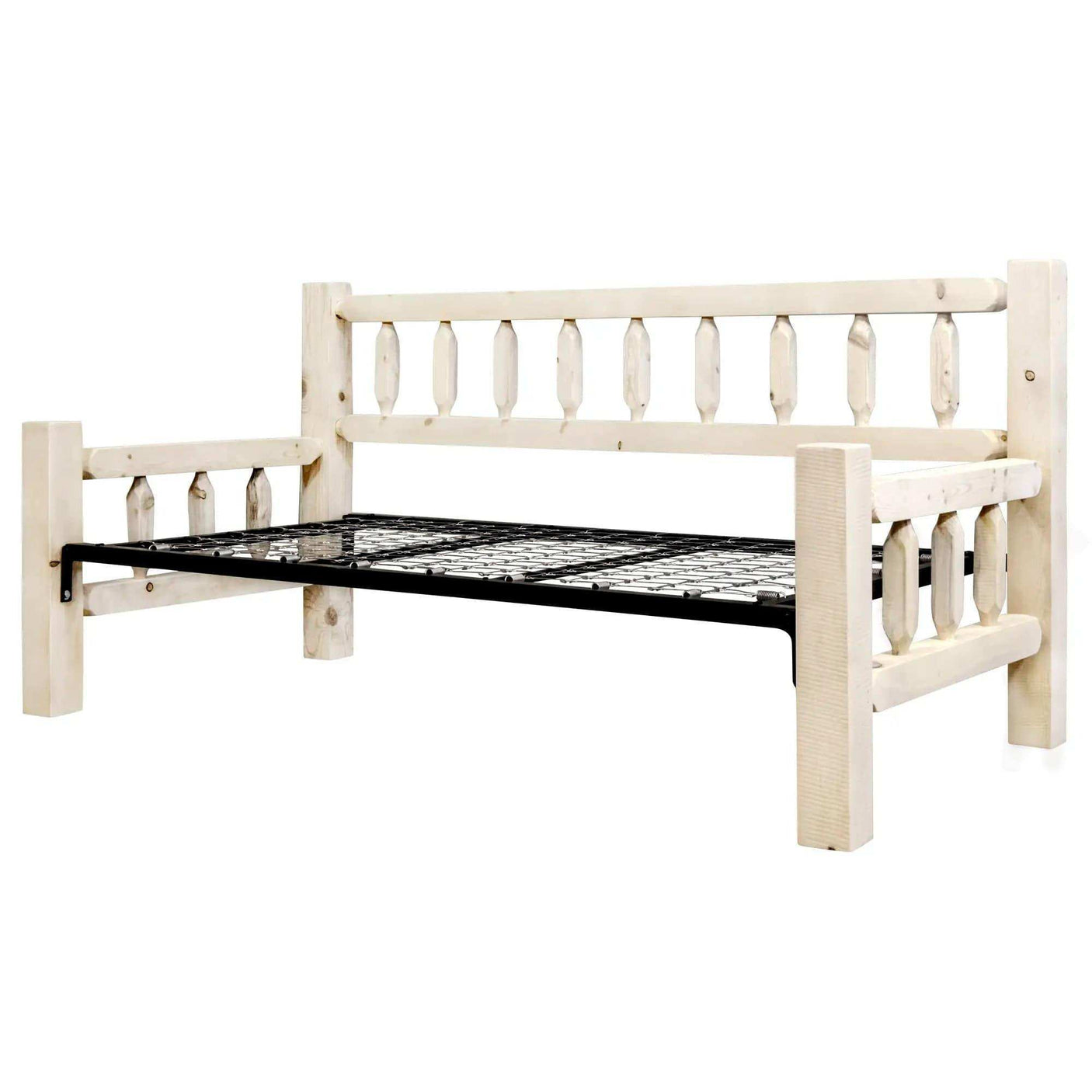 Homestead Collection daybed with clear lacquer finish and slatted rustic wood frame