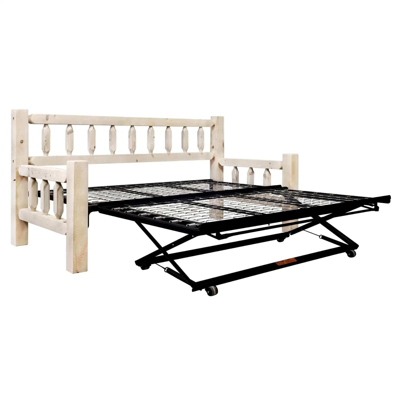 Homestead Collection wooden daybed with pop-up trundle bed in clear lacquer finish