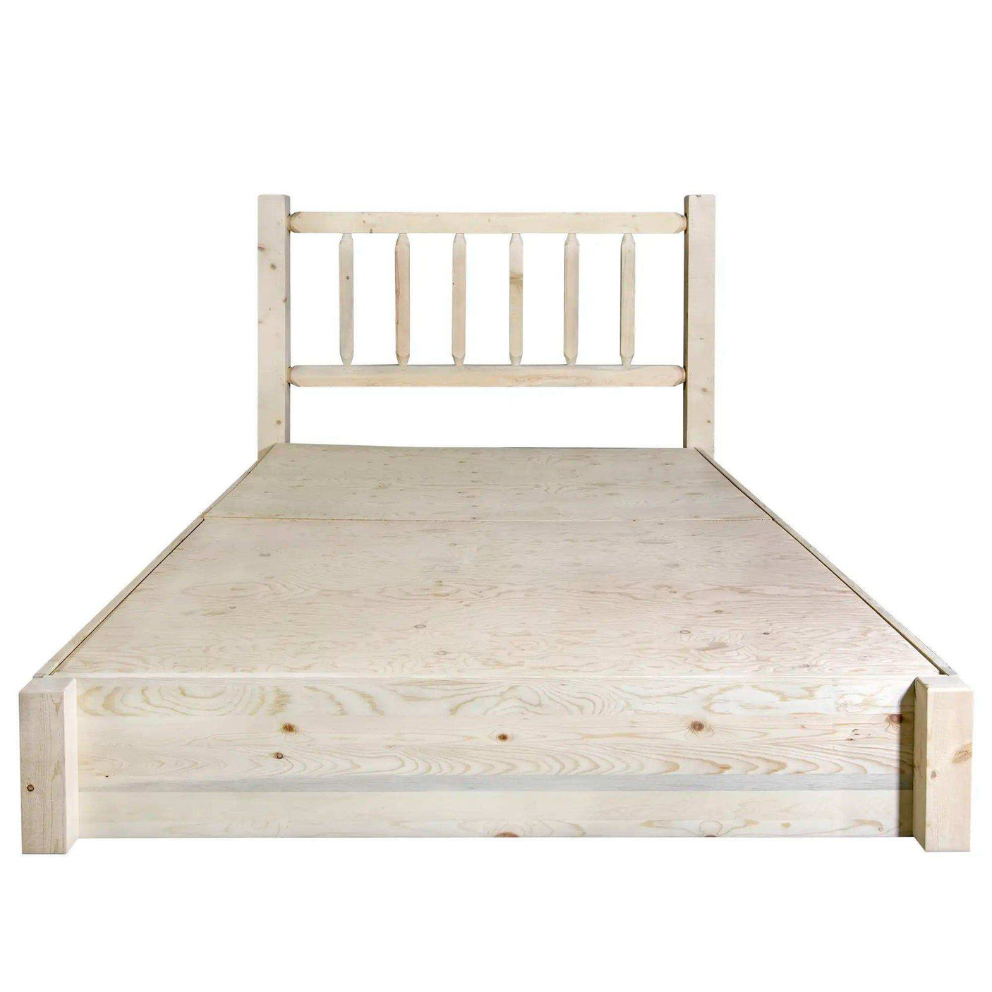 Homestead Collection full platform bed with storage in clear lacquer finish, wood design