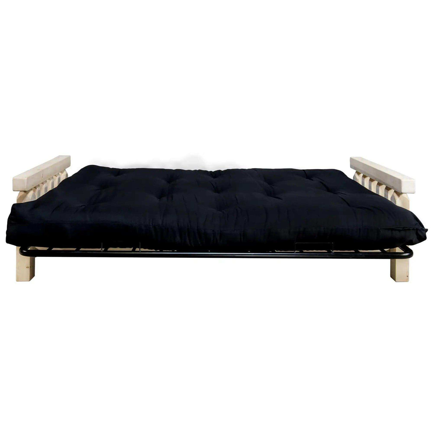Homestead Collection futon frame with black mattress and clear lacquer finish