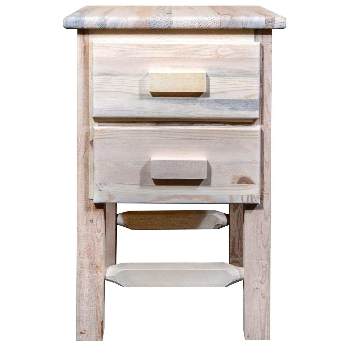 Homestead collection nightstand with 2 drawers, clear lacquer finish, wooden bedroom furniture