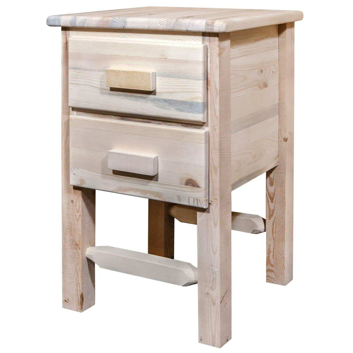 Rustic wood nightstand with 2 drawers and clear lacquer finish, Homestead Collection