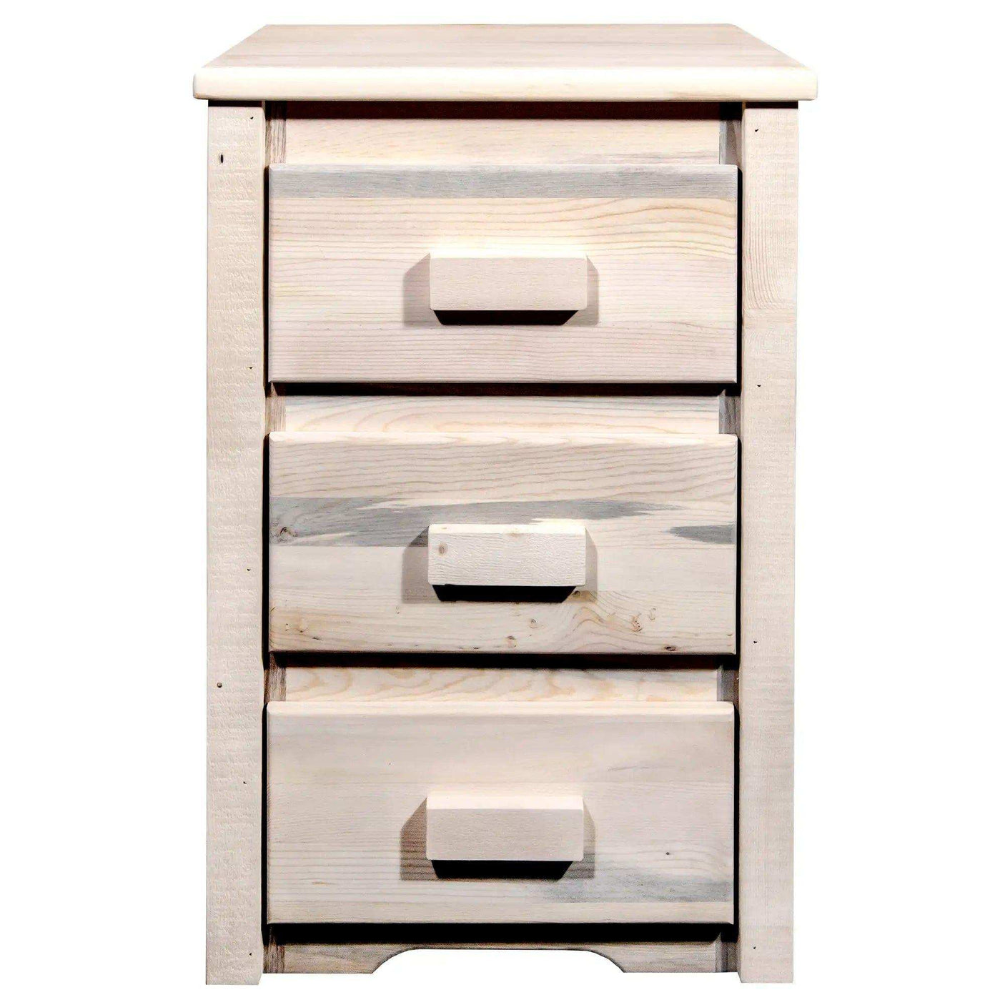 Rustic nightstand with 3 drawers, clear lacquer finish, Homestead Collection